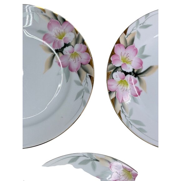 VTG Noritake Azalea Dinner Plates Set of 3 10" Handpainted Pink Floral Gold Trim - Picture 4 of 10